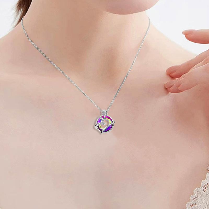 Jewelry Fashion Angel Ring Rose Flower Pendant Necklace Female Niche Design Sense Jewelry