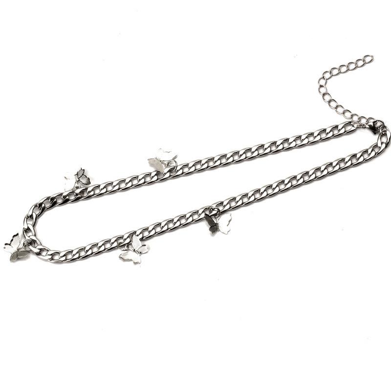 Ins multiple titanium steel butterfly necklace women's trendy temperament niche design indifferent collarbone chain