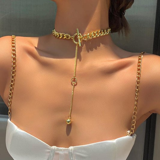 N7394 Fashion Necklace Creative Gold Long Pendant Necklace Personality Back Chain Female