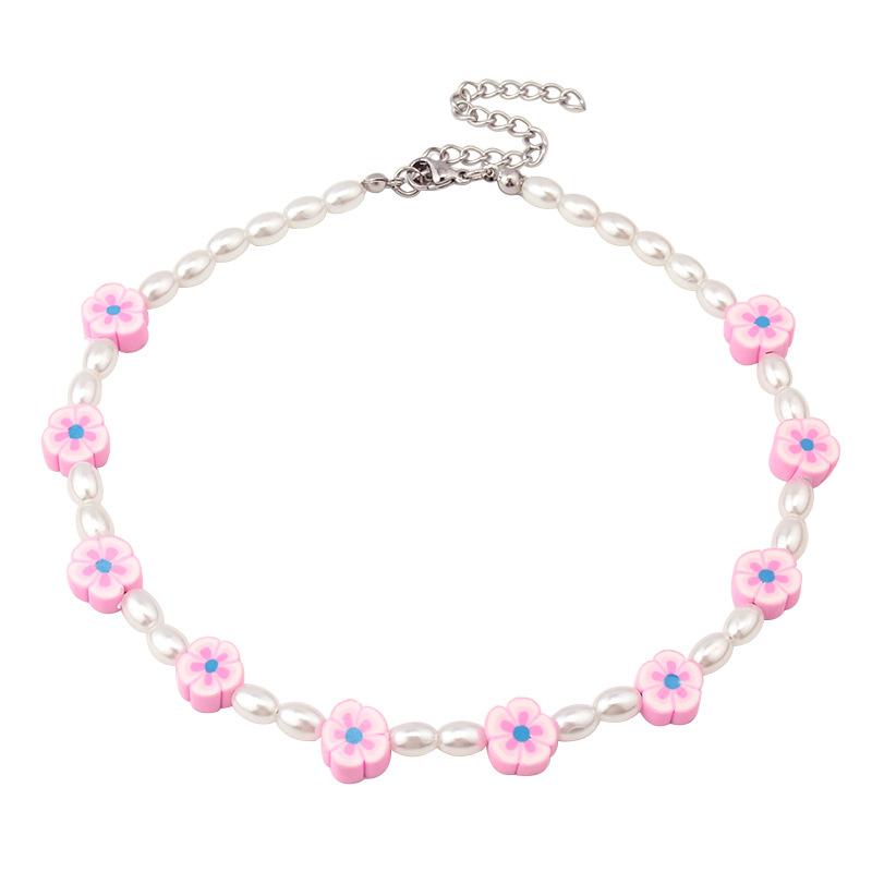 Fashion trend net red imitation pearl soft pottery flower clavicle chain ins a variety of fruit necklace