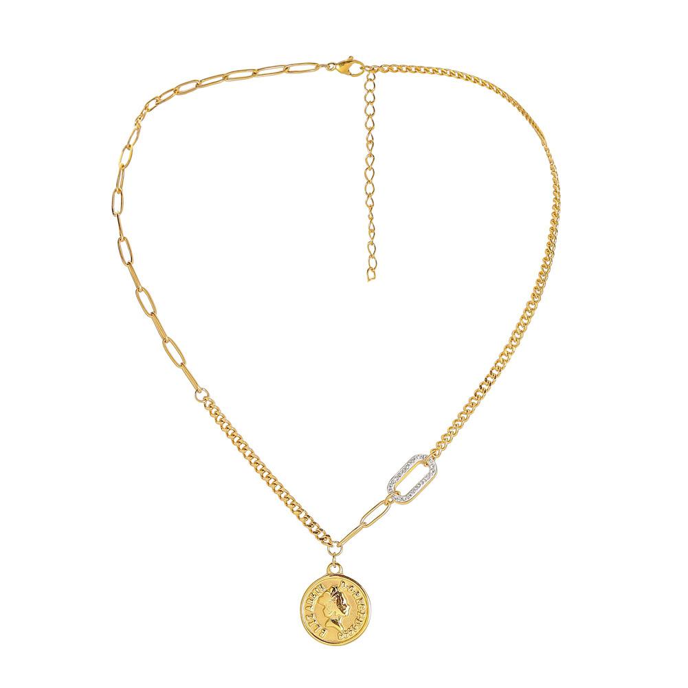 Creative ancient Roman portrait digital coin stainless steel titanium steel pendant necklace personality diamond clavicle chain female