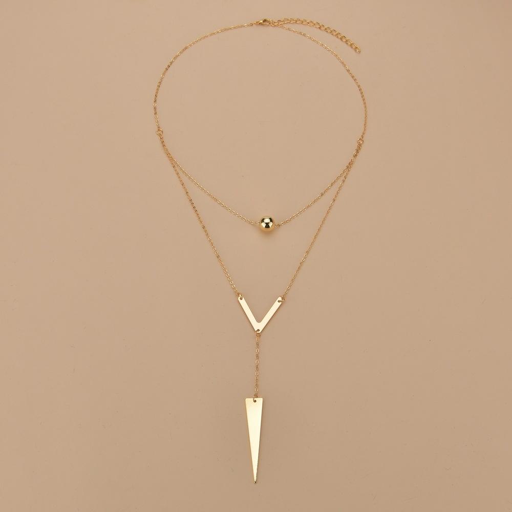 Jewelry Fashion Sexy Small V Letter Tassel Iron Triangle Necklace Double Layer Necklace