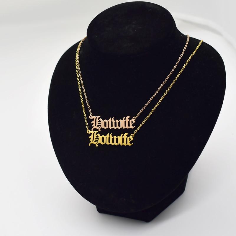 HotGirlHotwife Necklace Sexy Wife Clavicle Chain Creative Ancient English Alphabet Necklace