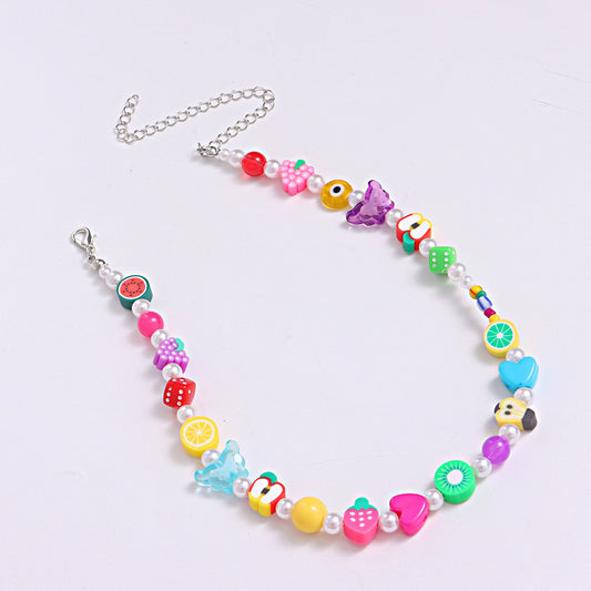 Jewelry Acrylic Butterfly Pearl Necklace Ladies Resin Soft Pottery Fruit Bead Necklace