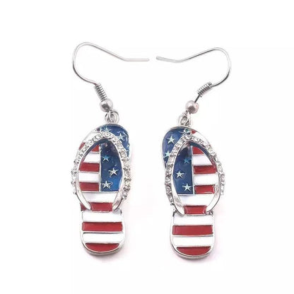 American Flag Diamond Small Slipper Earrings Women's Fashion Personality Drip Oil Alloy Small Earrings