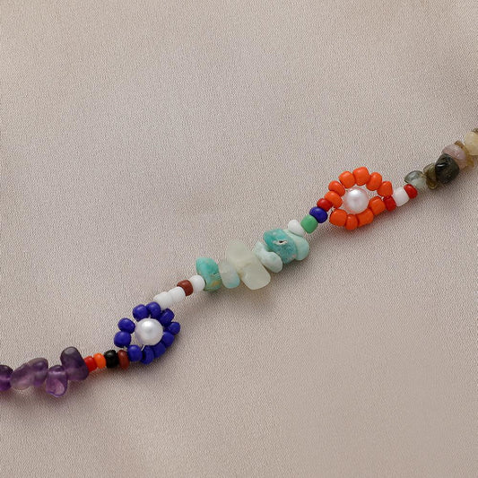 Trend ins colorful stone daisy beaded necklace bohemian fashion fresh and lovely collarbone chain