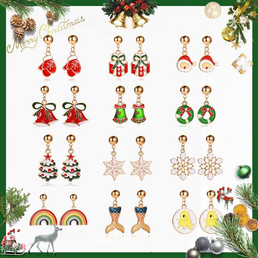 Christmas Tree Earrings Christmas Style Snowflake Pumpkin Rainbow Earrings Women's Holiday Cartoon Celebration Small Gifts