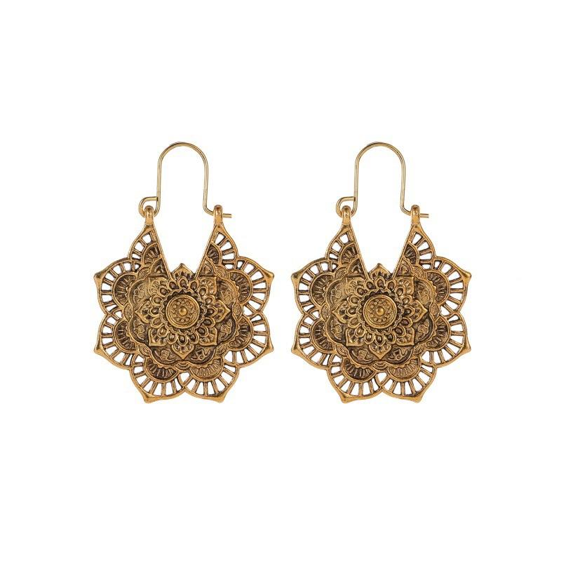 Ethnic Earrings Bohemian Hollow Carved Earrings Fashion Geometric Metal Vintage Earrings