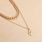 Jewelry retro double-layer geometric aluminum chain knight shield pendant necklace female ins niche