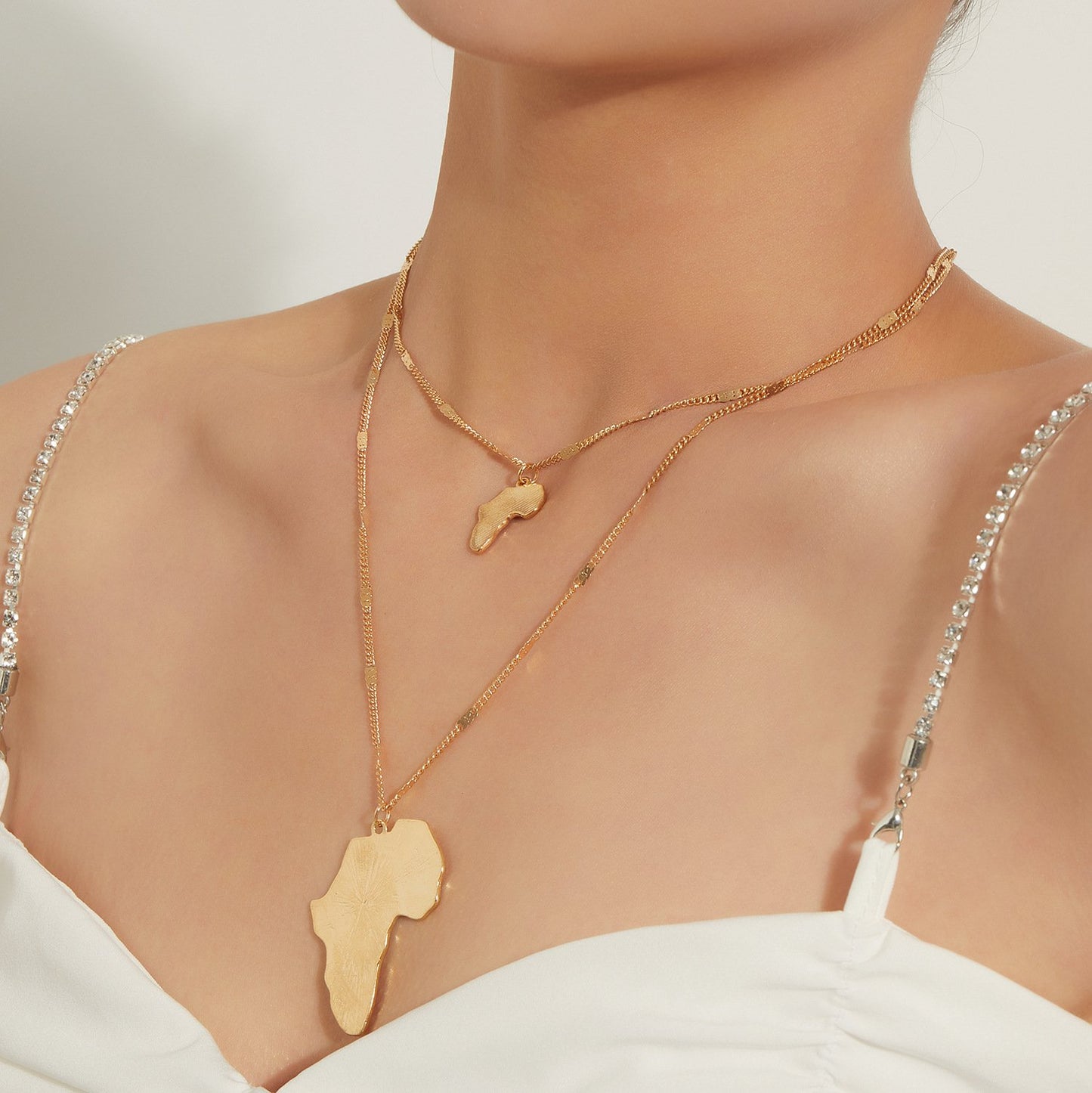 Jewelry double size popular African map female necklace personality temperament small hole metal chain