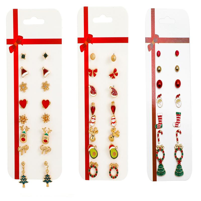 Christmas earring combination set fashion cartoon elk cane Christmas tree earrings card earrings