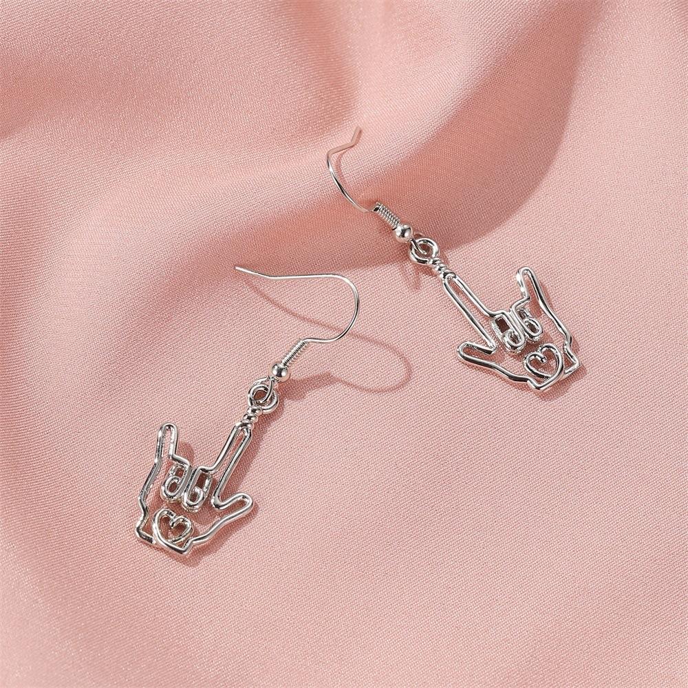 Creative Heart Earrings Simple Hollow Gesture I Love You Earrings