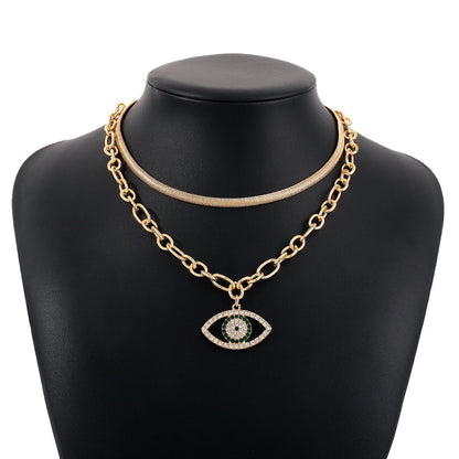 N1749 Exaggerated Temperament Eyes Hollow Diamond Necklace Niche Hip Hop Layered Sweet Cool Necklace