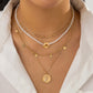 Jewelry Hip Hop Multilayer Metal Figure Pendant Necklace Vintage Sequins Imitation Pearl Clavicle Necklace