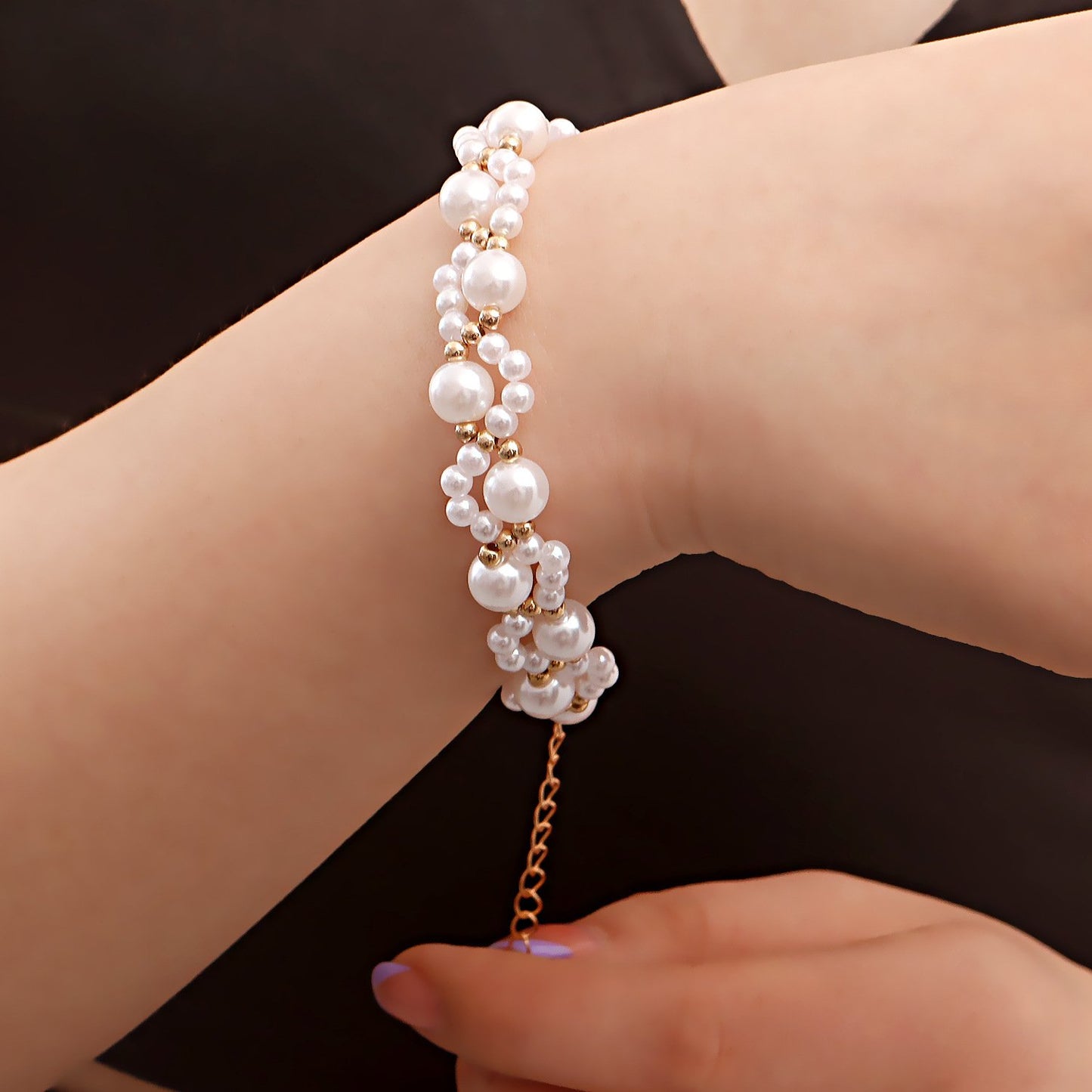 Jewelry Handwoven Imitation Pearl Necklace ins Bracelet Set Female Versatile Jewelry Choker