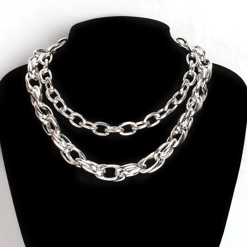 Exaggerated geometric fashion double-layer set chain female net red ins hip-hop design necklace
