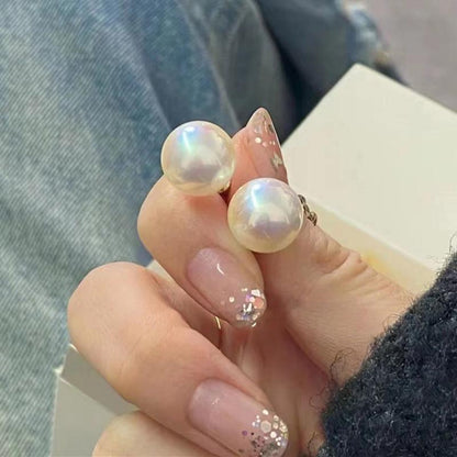 Fever with the same style are round bright bright pearl horse shell pearl earrings ins explosive style crystal pearl earrings
