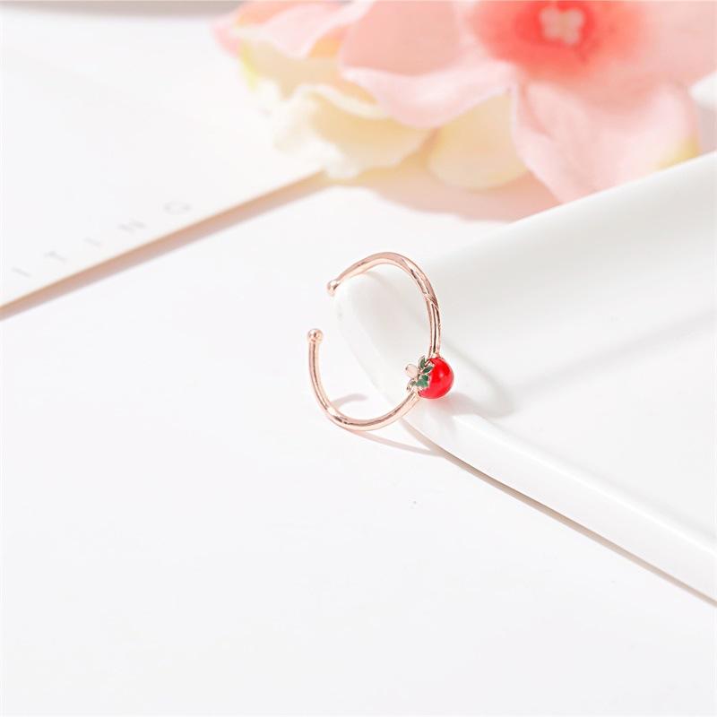 Small fresh vitality girl strawberry open ring sweet Mori knuckle ring simple literary student tail ring