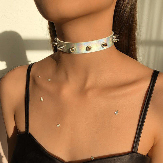 N9697 Jewelry Personality Exaggerated Rivet Leather Necklace Punk Harajuku Collar Necklace