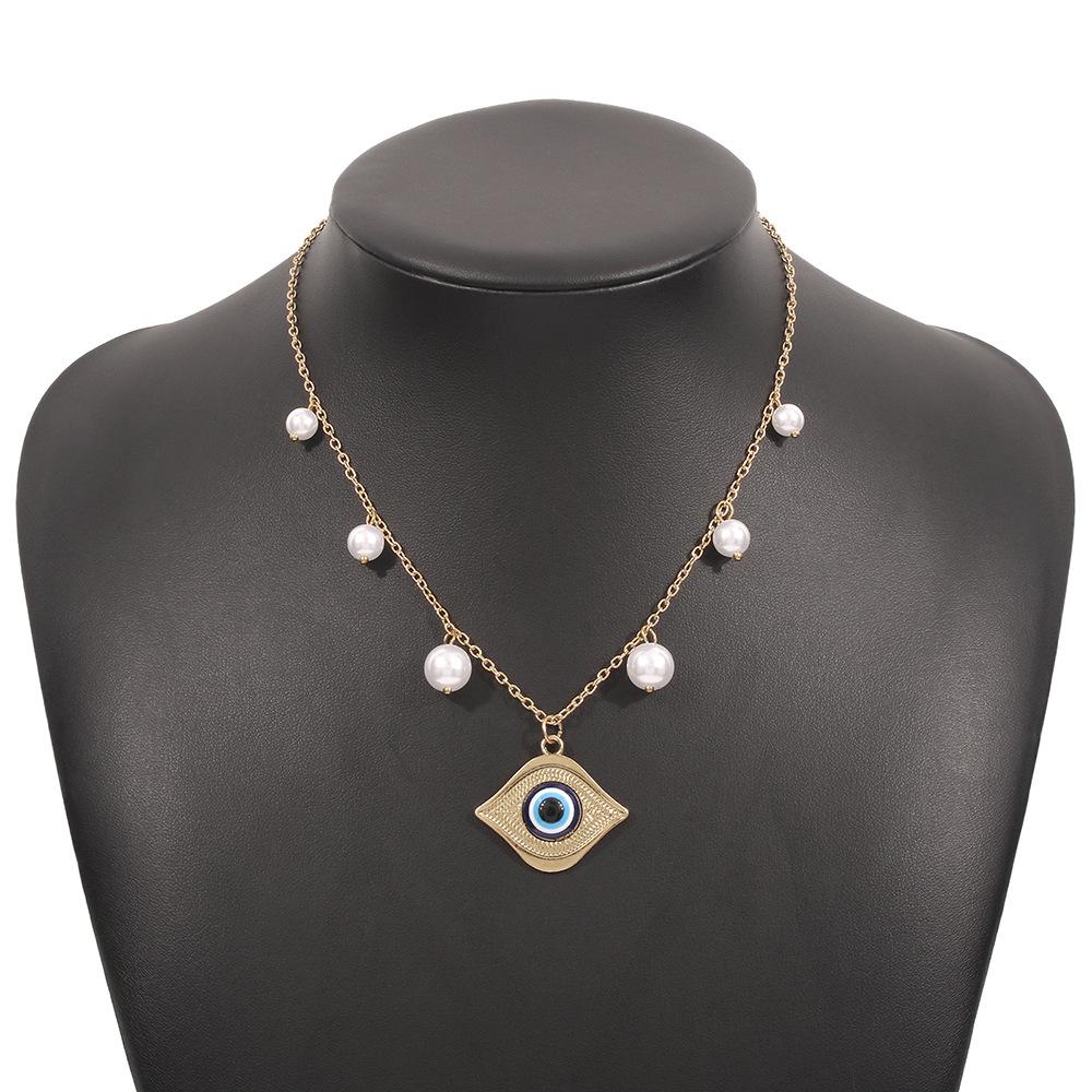 N9215 Exaggerated Necklace Devil's Eye Imitation Pearl Temperament Necklace Niche Geometric Creative Clavicle Necklace
