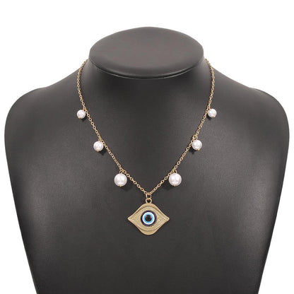 N9215 Exaggerated Necklace Devil's Eye Imitation Pearl Temperament Necklace Niche Geometric Creative Clavicle Necklace