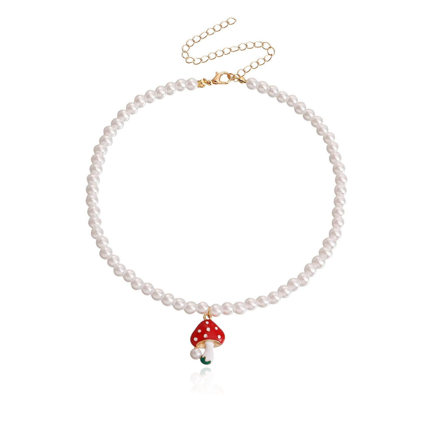 Jewelry ins imitation pearl red mushroom necklace necklace female retro all-match simple collarbone necklace
