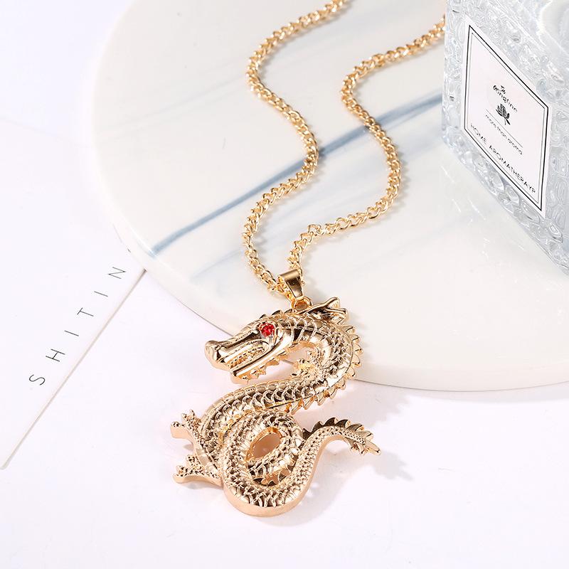 Necklace Fashion Creative Chinese Jewelry Ethnic Retro Zodiac Dragon Flash Diamond Necklace