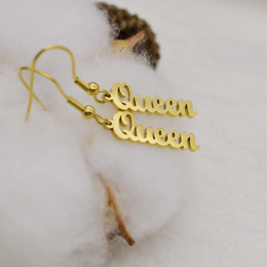 Non-fading titanium steel creative letter Queen earrings hip-hop simple all-match letter accessories