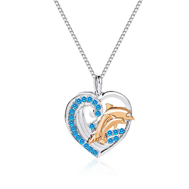 Fashion Love Dolphin Diamond Necklace Ladies Lovely Peach Heart Clavicle Chain Summer Necklace