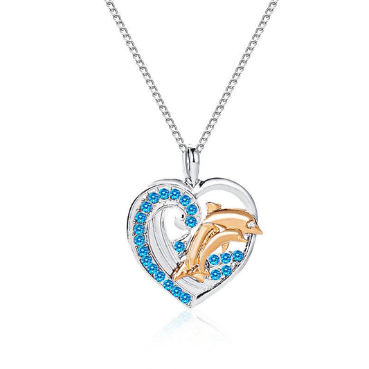 Fashion Love Dolphin Diamond Necklace Ladies Lovely Peach Heart Clavicle Chain Summer Necklace