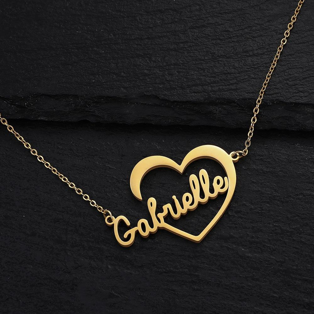 ins fashion stainless steel English lettering name cutting pendant trend titanium steel peach heart sexy necklace female