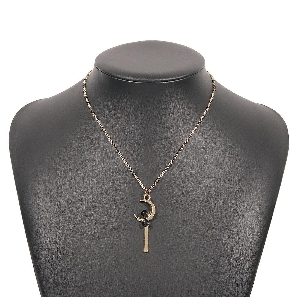 N9359 Fashion Beauty Girl Necklace Female Magic Wand Moon Glass Diamond Necklace Simple Geometric Necklace