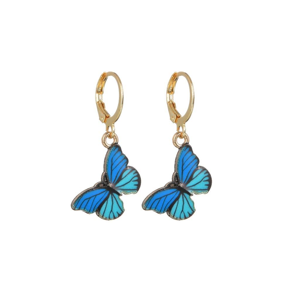 Fashion retro ins color butterfly oil drop earrings personality temperament set earrings
