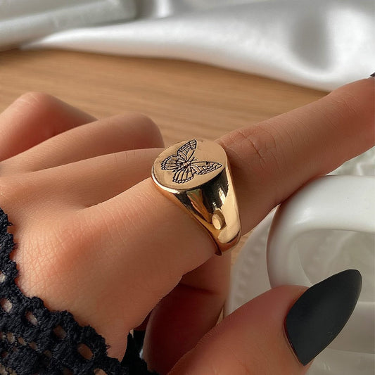 ins simple butterfly ring retro fashion niche engraving printing butterfly index finger ring temperament ring
