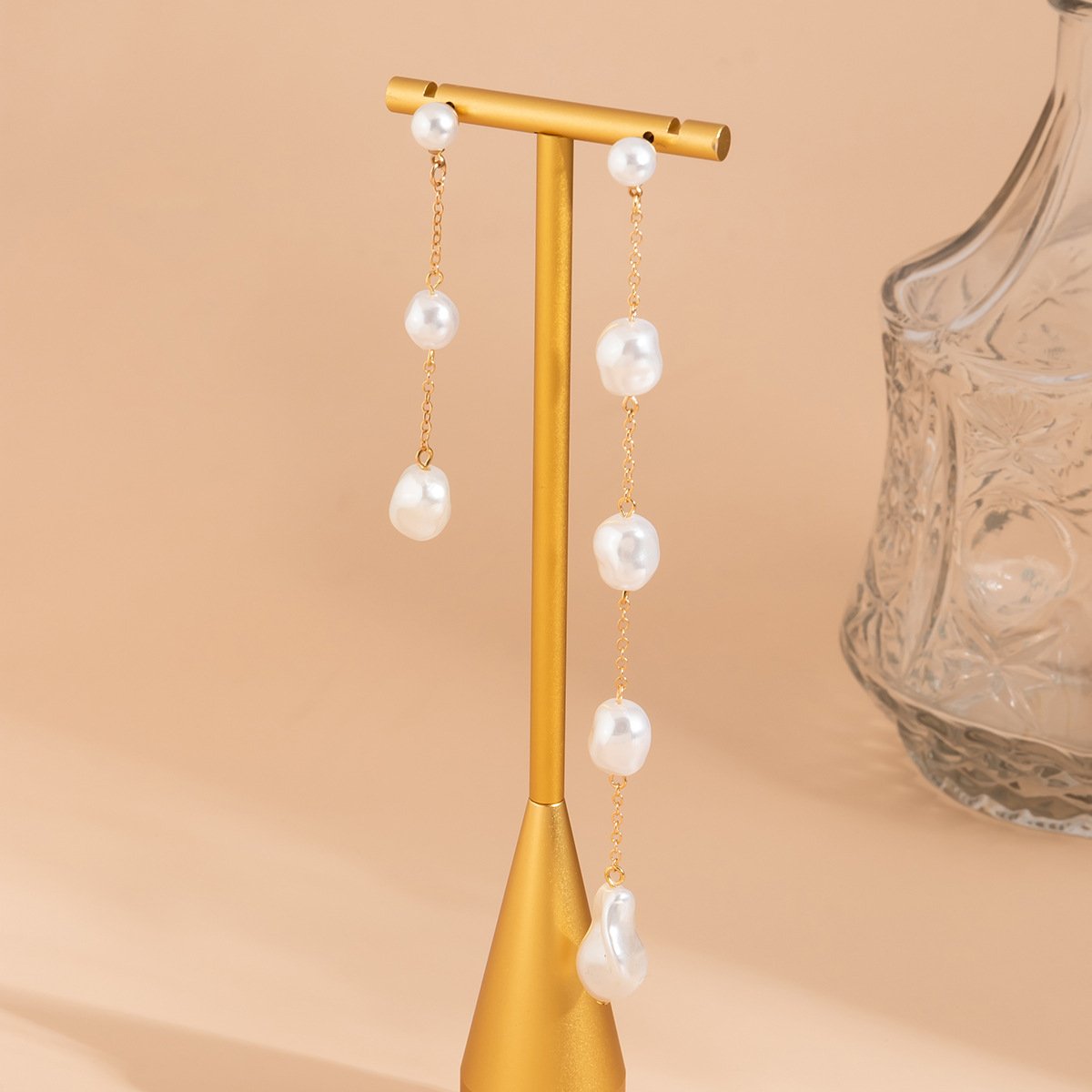 Jewelry Temperament Baroque Imitation Pearl Asymmetric Earrings Women's Long Section Cold Tassel Earrings