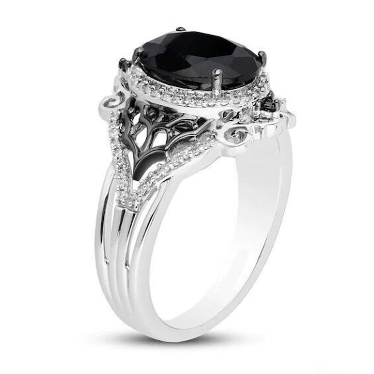 Explosive Fashion Light Luxury Jewelry Ring Female Hollow Gem Rhinestone Ring Alloy Jewelry