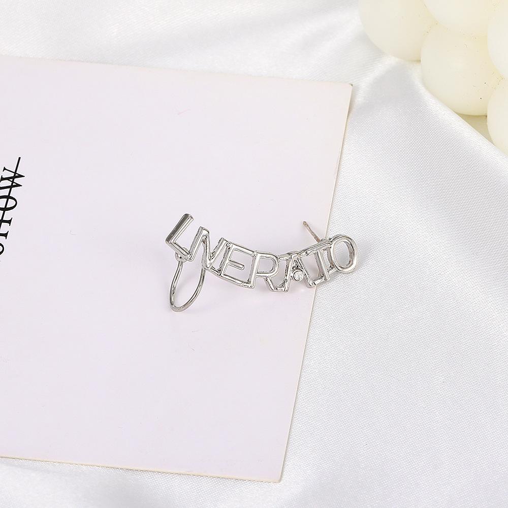ins chain love ear clip indifferent niche design zircon hollow letter ear hanging without ear hole earrings