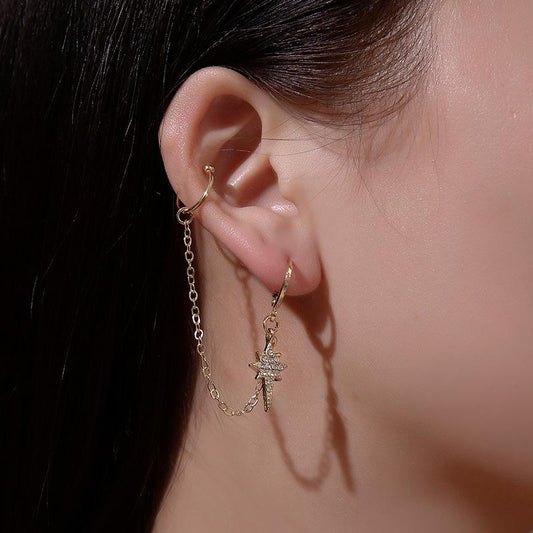 EarringsFashion Tassel Star EarringsLong EarringsWomen's street photography trendy people diamond-encrusted personalized ear bone clip