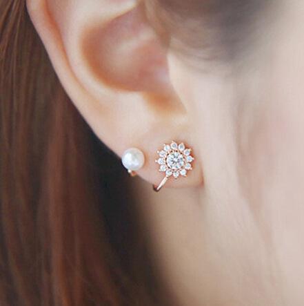 Fashion and exquisite diamond snowflake earrings sweet pearl earrings ear clip ear buckle ear jewelry