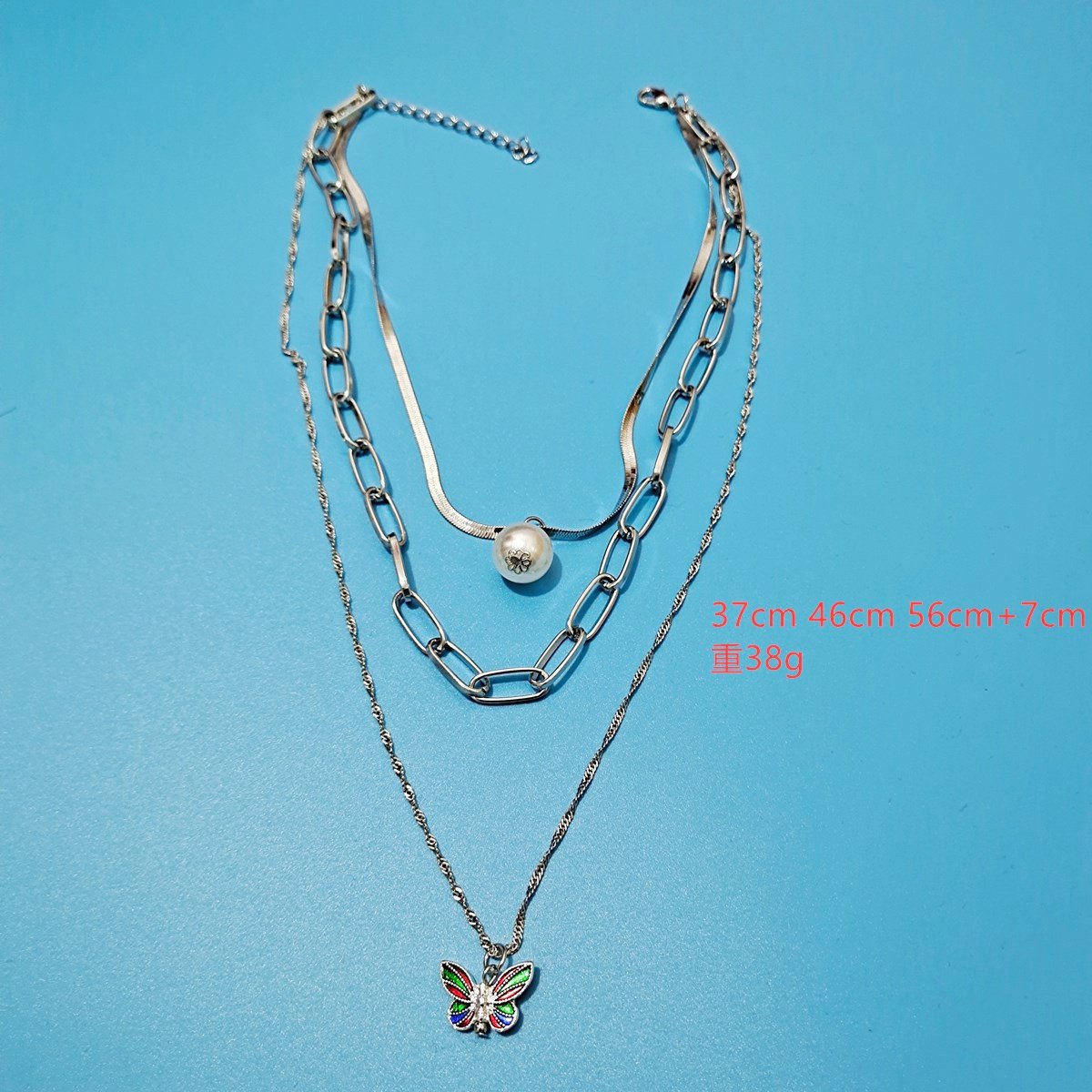 Jewelry Personality Multilayer Pearl Necklace Color Alloy Butterfly Necklace Sweater Chain Women