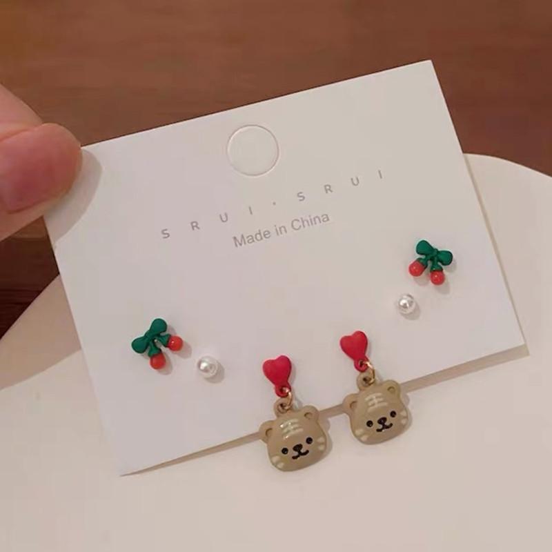 s925 silver needle zodiac year of the tiger earrings set women's niche design cute zodiac tiger earrings