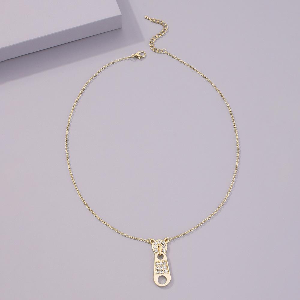 N842 micro-inlaid personalized necklace women's zipper buckle retro niche creative simple clavicle chain