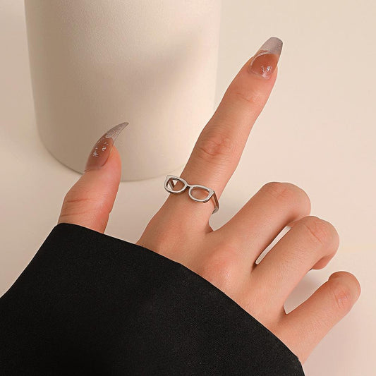 Ins childlike mini glasses ring fashion creative niche design opening index finger ring couple ring