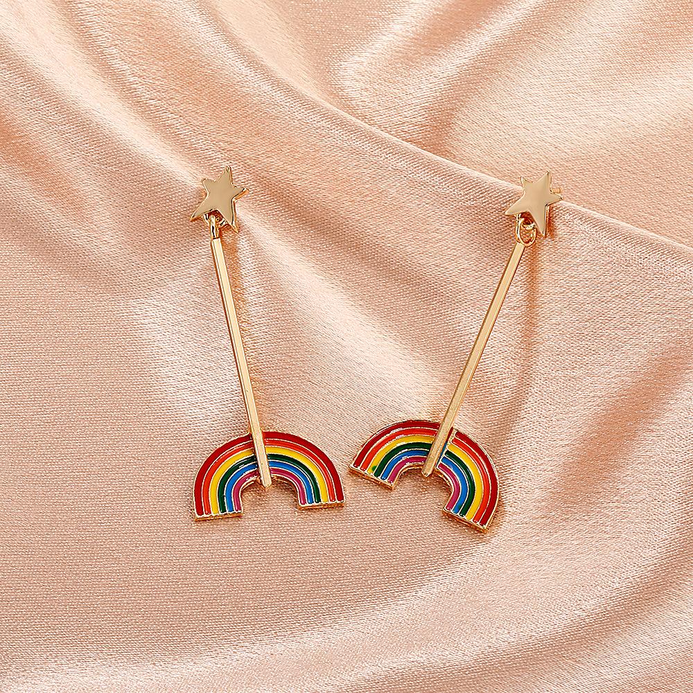 Fashion personality geometric earrings retro temperament metal rainbow earrings ins simple trendy long earrings