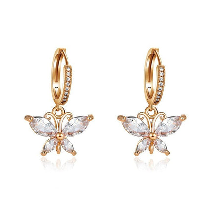 Crystal Butterfly Earrings Super Flash Zircon Butterfly Earrings Femininity Versatile Earrings Earrings