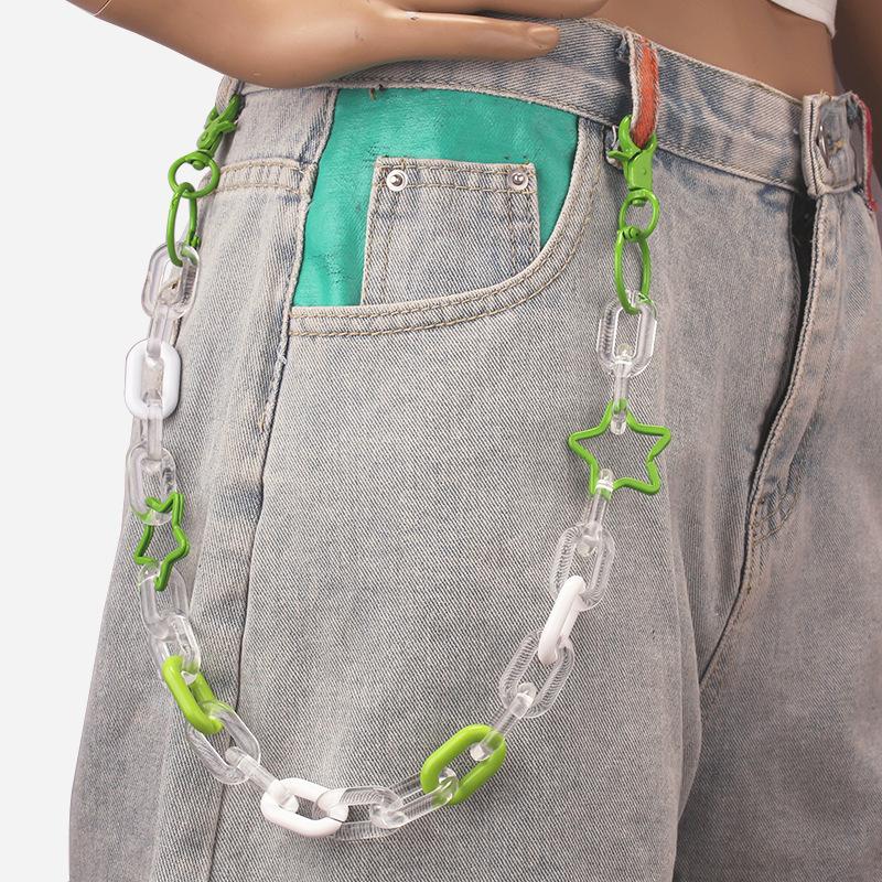 Acrylic Double Layer Chain Flower Accessories Resin Hip Hop Jeans Chain Decoration Men and Women Waist Chain Metal Skirt Chain