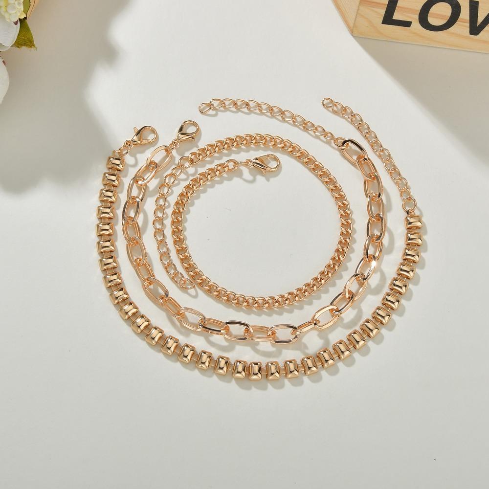 Popular summer beach electroplating KC gold anklet accessories 3 layers anklet for women