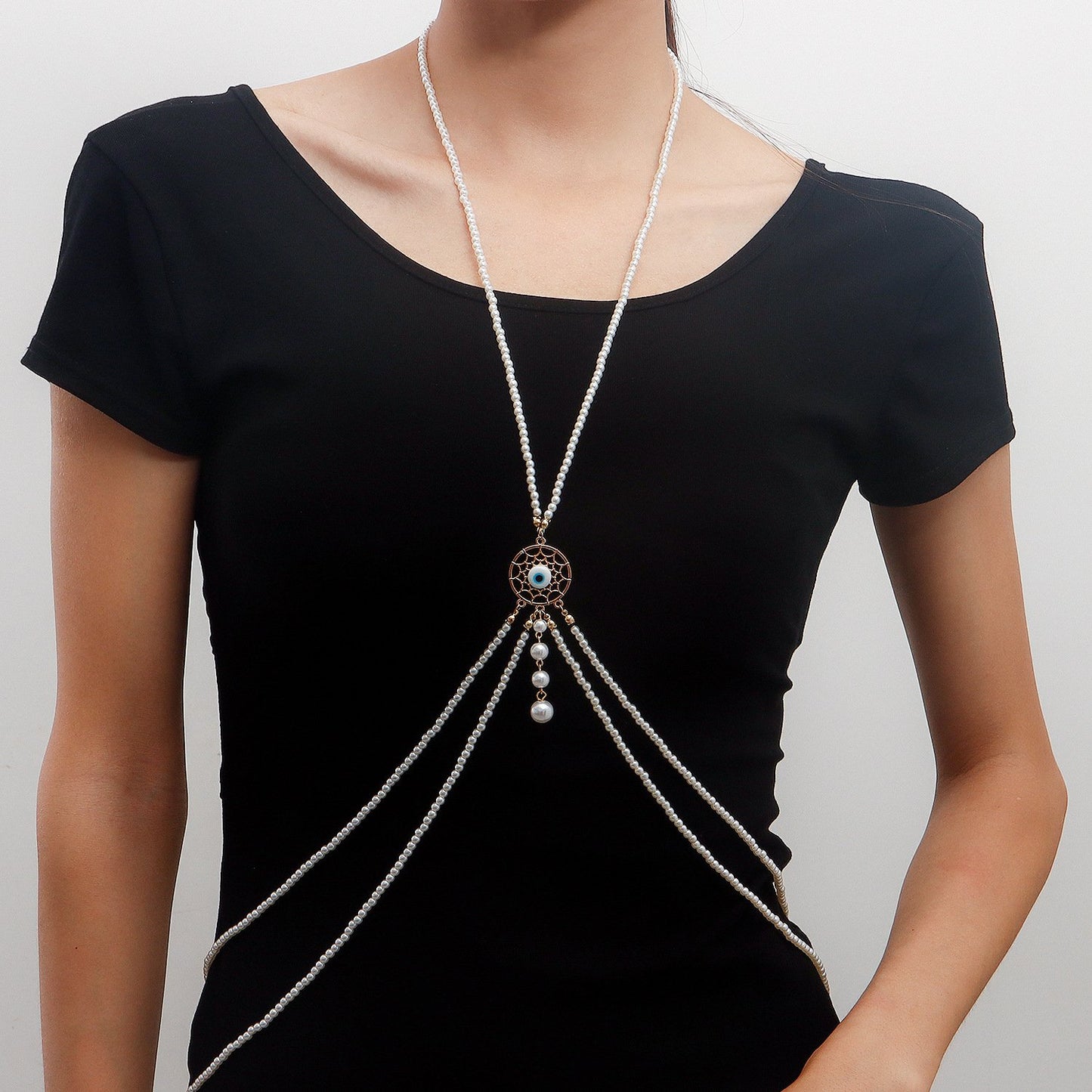 Jewelry ins hot girl imitation pearl eyes beaded body chain jewelry summer