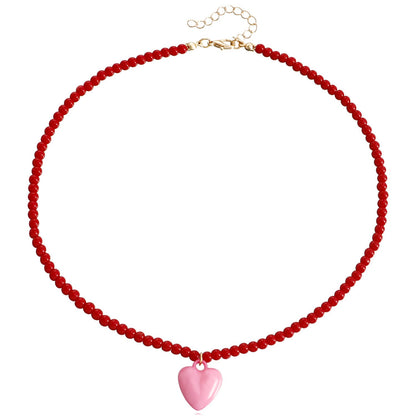 Jewelry Bohemian pure color rice beads color love pendant necklace female beaded necklace niche