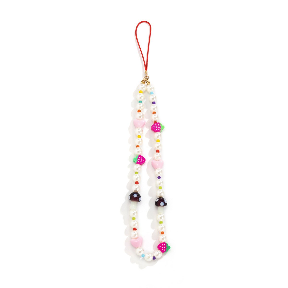 Imitation Pearl Beaded Mushroom Phone Chain Sweet Cool Simple Fruit Strawberry Peach Heart Phone Lanyard